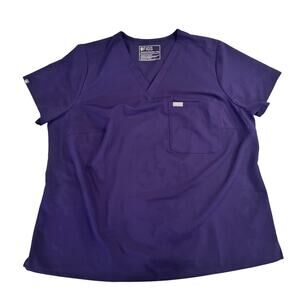 FIGS Catarina Scrub Top Women’s 3XL Purple V-Neck Technical Collection Stretch